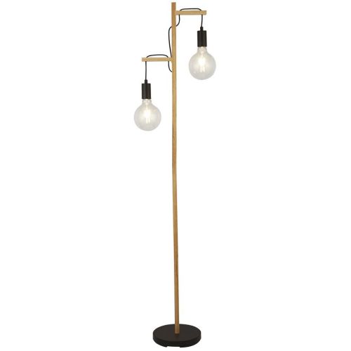 SEARCHLIGHT WOODY 2LT FLOOR LAMP - WOOD & BLACK METAL