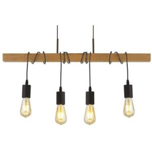 SEARCHLIGHT WOODY 4LT BAR CEILING PENDANT - WOOD & BLACK METAL