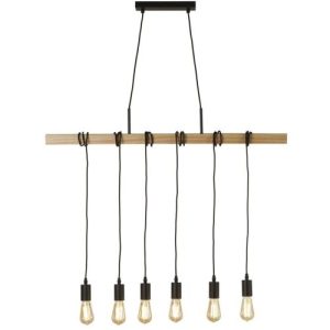 SEARCHLIGHT WOODY 6LT BAR CEILING PENDANT -WOOD & BLACK METAL