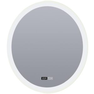 SEARCHLIGHT ROUND BATHROOM MIRROR - DIGITAL CLOCK, DEMISTER