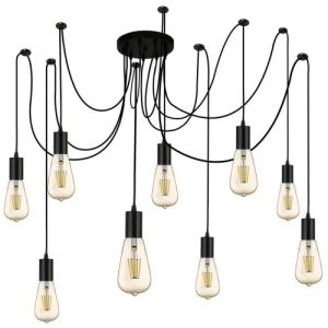 SEARCHLIGHT SQUIGGLE 9LT CEILING PENDANT - BLACK METAL & CABLES