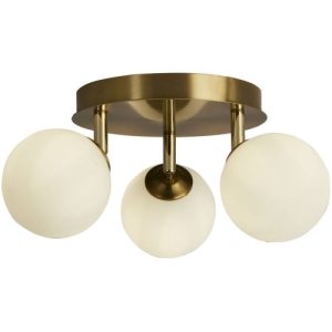 SEARCHLIGHT CROSBY 3LT SEMI-FLUSH - SATIN BRASS & OPAL GLASS
