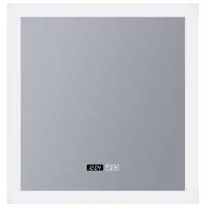 SEARCHLIGHT SQUARE BATHROOM MIRROR - DIGITAL CLOCK, DEMISTER