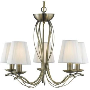 SEARCHLIGHT ANDRETTI 5LT CEILING PENDANT - ANTIQUE BRASS & IVORY SHADES