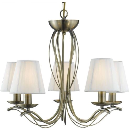 SEARCHLIGHT ANDRETTI 5LT CEILING PENDANT - ANTIQUE BRASS & IVORY SHADES