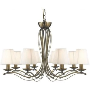 SEARCHLIGHT ANDRETTI 8LT CEILING PENDANT - ANTIQUE BRASS & IVORY SHADES