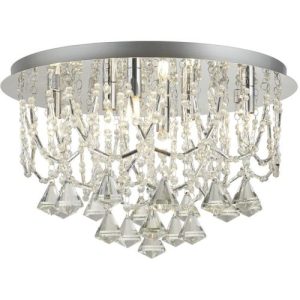 SEARCHLIGHT MELA 6LT FLUSH - CHROME WITH CLEAR CRYSTAL PYRAMID DROPS