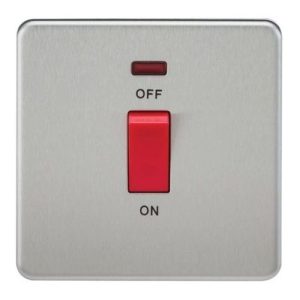 KNIGHTSBRIDGE SCREWLESS 45A 1G DP SWITCH WITH NEON - BRUSHED CHROME