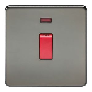 KNIGHTSBRIDGE SCREWLESS 45A 1G DP SWITCH WITH NEON - BLACK NICKEL