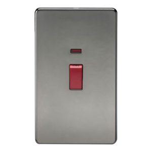 KNIGHTSBRIDGE SCREWLESS 45A 2G DP SWITCH WITH NEON - BLACK NICKEL
