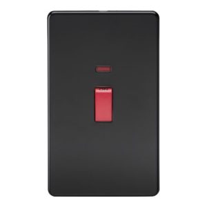 KNIGHTSBRIDGE SCREWLESS 45A 2G DP SWITCH WITH NEON - MATT BLACK