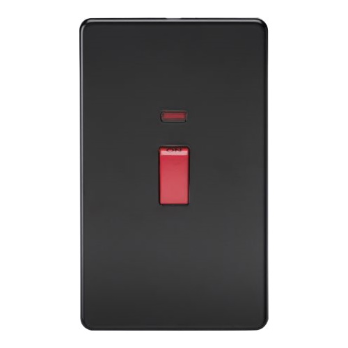 KNIGHTSBRIDGE SCREWLESS 45A 2G DP SWITCH WITH NEON - MATT BLACK
