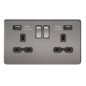 KNIGHTSBRIDGE 13A 2G SWITCHED SOCKET WITH DUAL USB CHARGER A + A (2.4A) - BLACK NICKEL