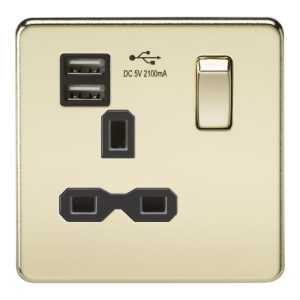 KNIGHTSBRIDGE 1G SKT W/USB POLISHED BRASS