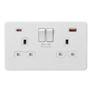 KNIGHTSBRIDGE 13A 2G DP SWITCHED SOCKET WITH DUAL USB CHARGER A + C (FASTCHARGE) - MATT WHITE