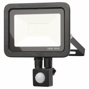 SPECTRUM LED 30W=2700L SLIM PIR FLOOD BLACK 6500K