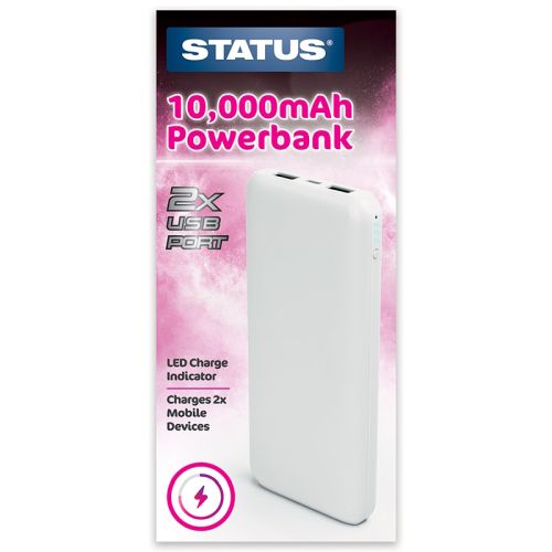 STATUS POWERBANK - 10000 MAH - 2 USB PORTS - WHITE - STATUS