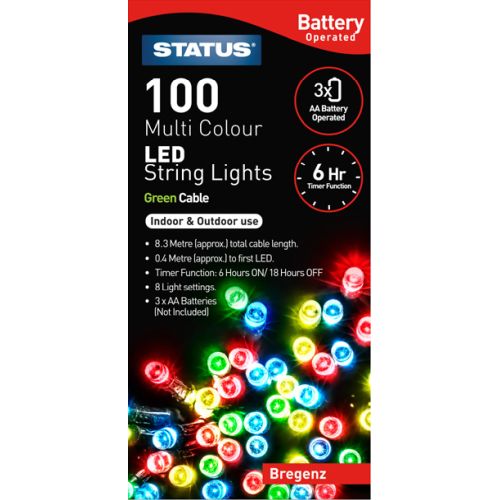 STATUS 100 LED MULTI COL BATTERY TIMER IN/OUTDOOR LIGHTS