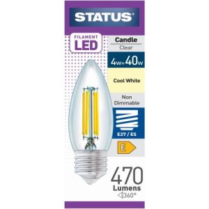 STATUS LED FILAMENT CANDLE 4W=40W ES CLEAR COOL WHITE