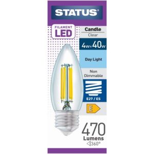 STATUS LED FILAMENT CANDLE 4W=40W ES CLEAR DAYLIGHT