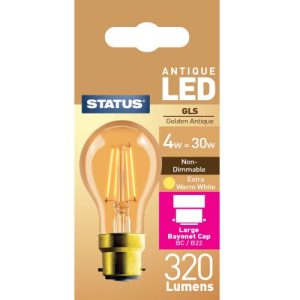 STATUS LED ANTIQUE FILAMENT GLS BC 4.5W (35W) GOLD TINT