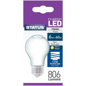 STATUS LED FILAMENT GLS 6W=60W ES PEARL WARM WHITE