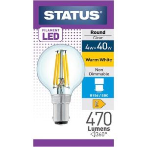 STATUS LED FILAMENT GOLFBALL 4W=40W SBC CLEAR W/W