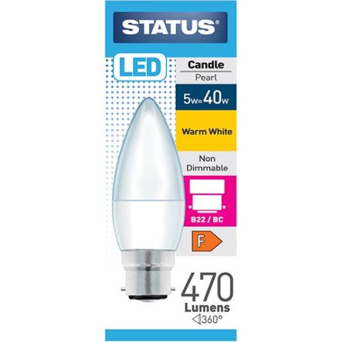 STATUS LED CANDLE 5W=470L=40W BC OPAL W/W