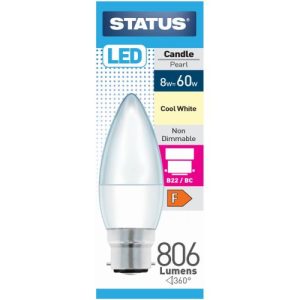 STATUS LED CANDLE 8W=806LM.=60W BC OP COOL WHITE