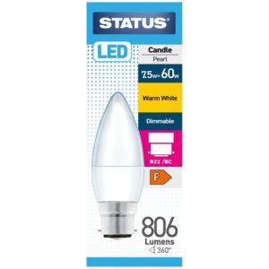 STATUS LED CANDLE 7.5W=806LM.=60W BC DIM OP W/W
