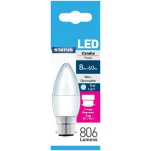STATUS LED CANDLE 8W=806LM.=60W BC OP DL
