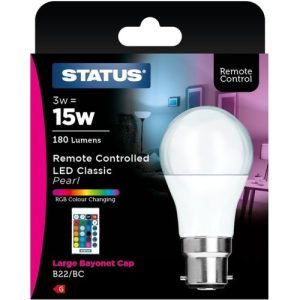 STATUS LED 3W BC GLS RGB COLOUR CHANGING