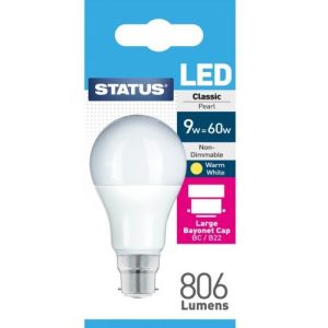 STATUS LED GLS A60 9W=806L=60W BC OP W/W