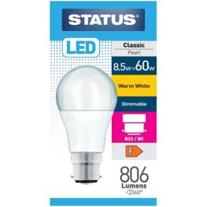STATUS LED GLS A60 8.5W=60W BC DIM OP WW