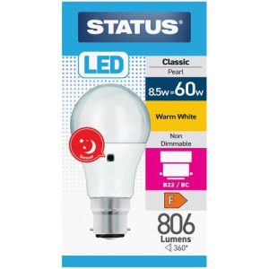 STATUS LED GLS 8.5W=60W BC SENSOR OP WW