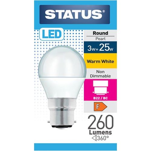 STATUS LED GOLFBALL 3W=275L=25W BC OPAL W/W