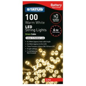 STATUS 100 LED WARM WHITE BATTERY TIMER IN/OUTDOOR LIGHTS