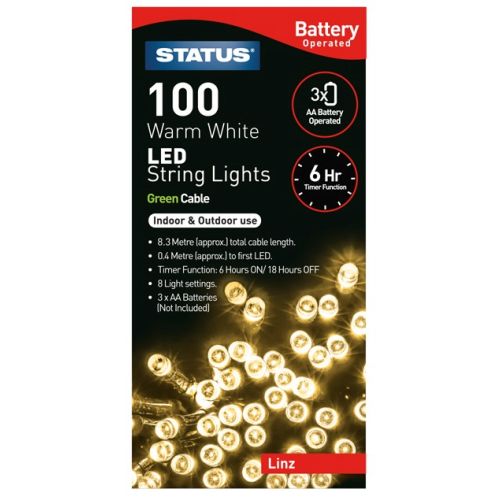 STATUS 100 LED WARM WHITE BATTERY TIMER IN/OUTDOOR LIGHTS