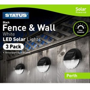 STATUS PERTH LED SOLAR BLACK FENCE LIGHT PACK OF 3