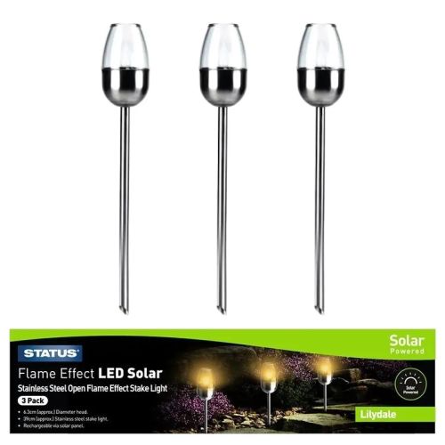 STATUS LILYDALE LED SOLAR FLAME EFFECT STAKE LIGHT 3PK