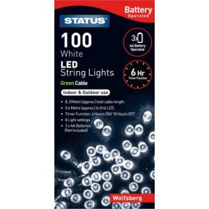 STATUS 100 LED COOL WHITE BATTERY TIMER IN/OUTDOOR LIGHTS