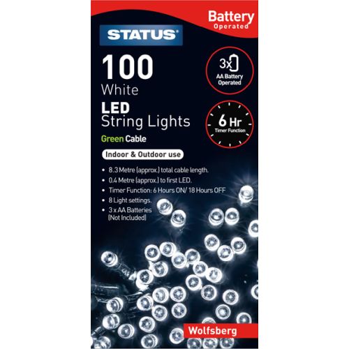 STATUS 100 LED COOL WHITE BATTERY TIMER IN/OUTDOOR LIGHTS
