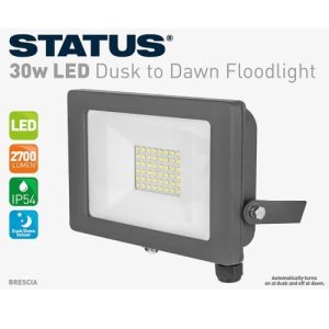 STATUS (NOT WIRED) LED FLOODLIGHT 30W 2700L DUSK/DAWN BRESCIA
