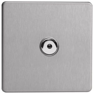 VARILIGHT SCREWLESS FLAT PLATE BRUSHED STEEL 1G MASTER LED TOUCH/REMOTE DIMMER 0-100W