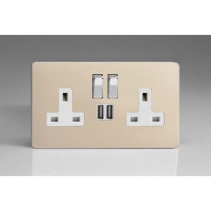 VARILIGHT 2G USB SWITCHED SOCKET SATIN CHROME SCREWLESS