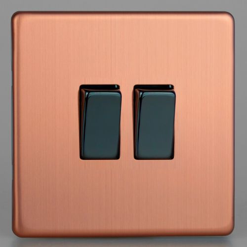 VARILIGHT BRUSHED COPPER SCREWLESS 2G 2W SWITCH