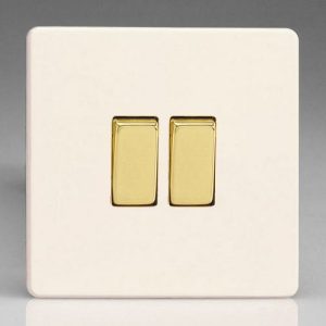 VARILIGHT PRIMED WHITE SCREWLESS 2G 2W SWITCH BRASS SWITCHES