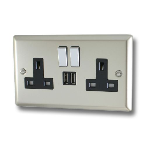 VARILIGHT SATIN CHROME 2G SWITCHED USB SOCKET BL INS
