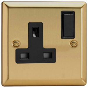 VARILIGHT VICTORIAN BRASS 13A 1G SOCKET BLACK INSERTS