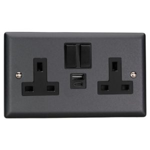 VARILIGHT 2G SW-SOCKET MATT BLACK + USB C + A